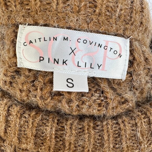 Caitlin M Covington Pink Lily Sweater Wheat Colored Cable Sweater Size S - 0298 - Picture 2 of 4